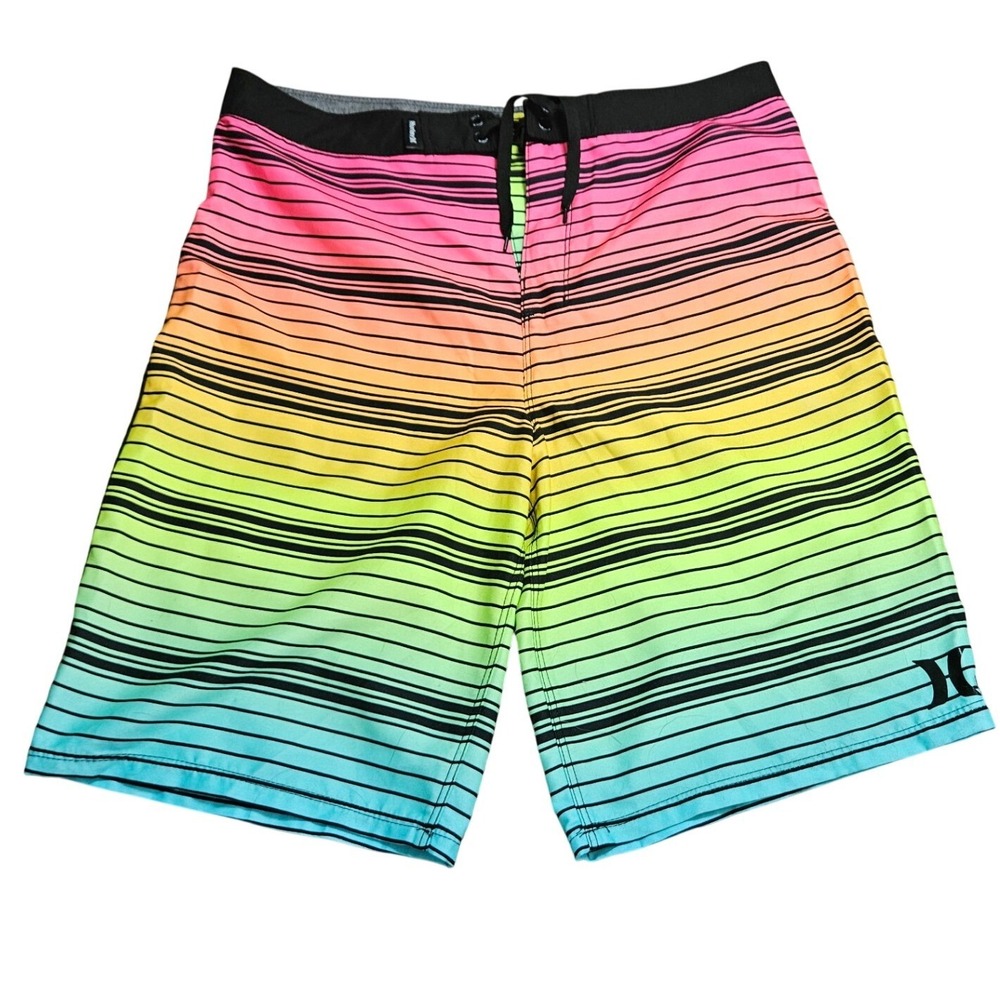 Hurley Boys Youth Rainbow Striped Colorful Boardshorts Swim Trunks Size 18 NEW
